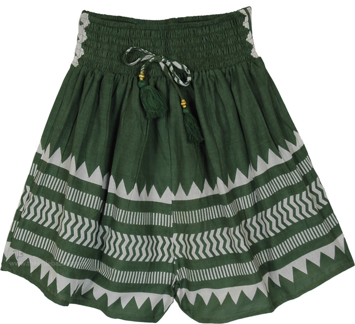 Fern Grove Block-Print Cotton Shorts