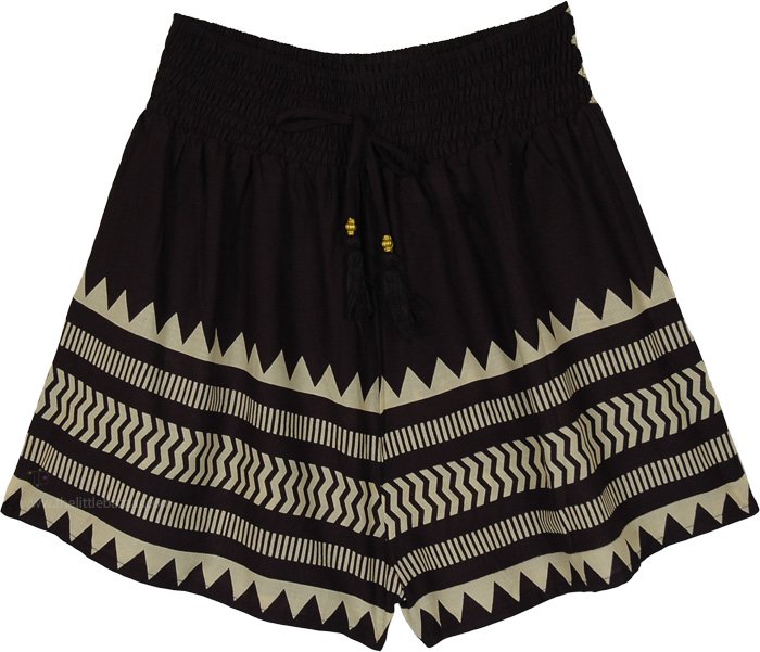 Midnight Zigzag Block-Print Cotton Shorts