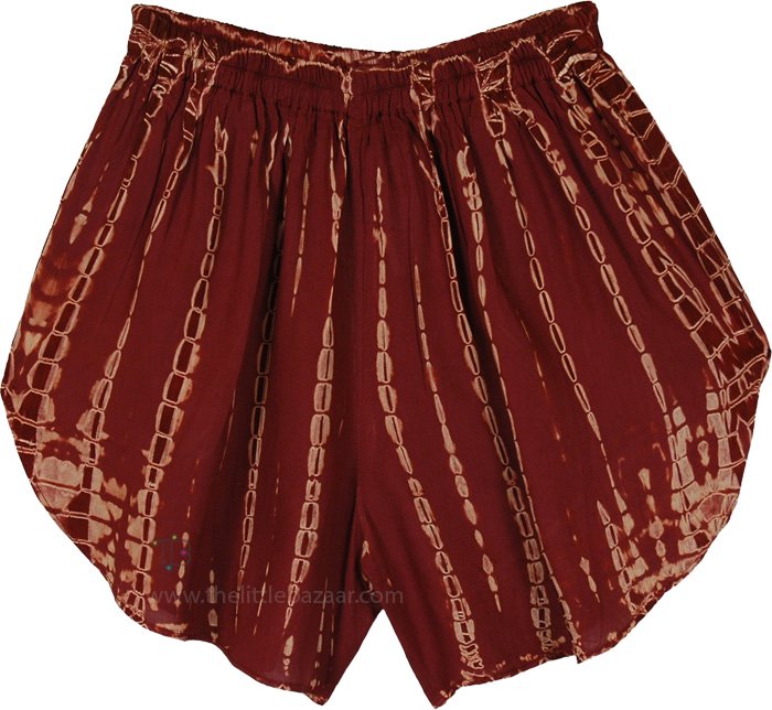 Terracotta Tie-Dye Boho Shorts with Pockets