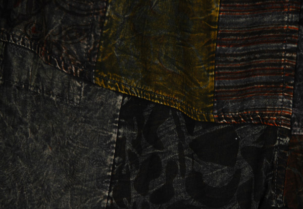 Midnight Char Patchwork Cotton Mid Length Shorts