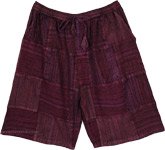 Artisanal Plum Woven Patchwork Boho Shorts