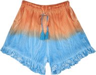 Orange To Blue Handmade Ombre Boho Shorts