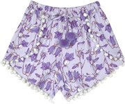 Lilac Flower Whimsical Pompom Summer Shorts