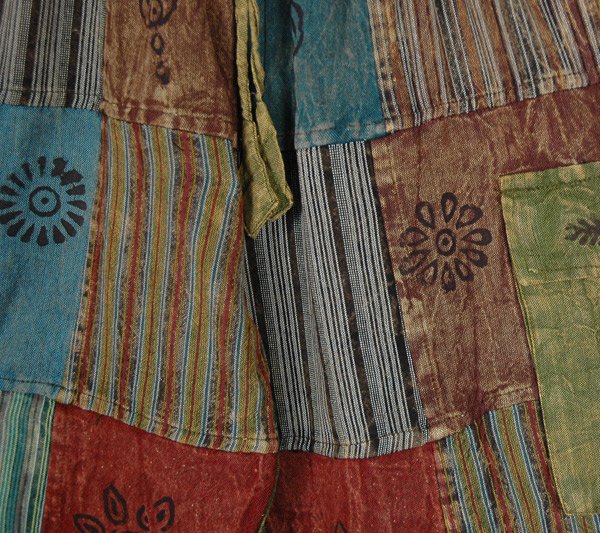 Mixed Patchwork Bohemian Cotton Bermuda Shorts with Pockets