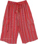 Striped Red Unisex Gypsy Bermuda Cargo Shorts