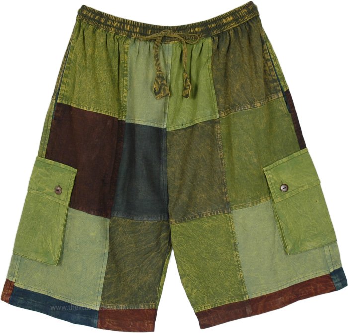 Zesty Lime Patchwork Shorts in Cotton