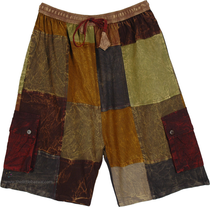 Earthy Patchwork Boho Good Vibes Shorts