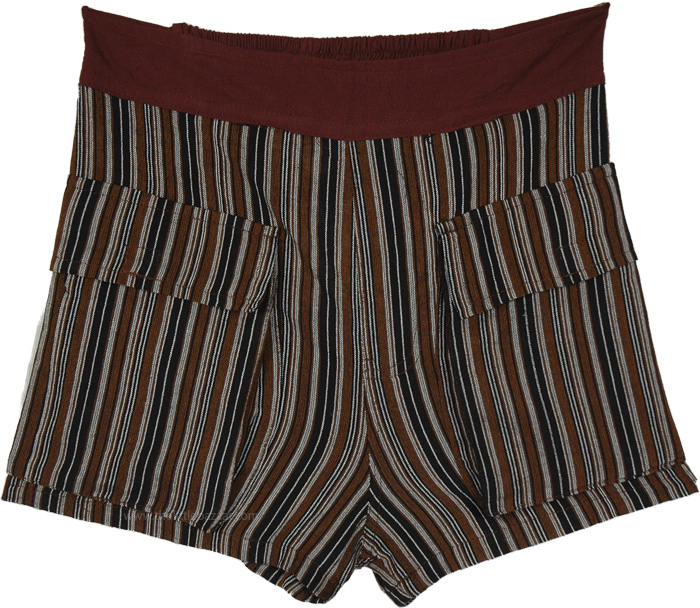 Charcoal Dust Cotton Cargo Shorts with Stripes