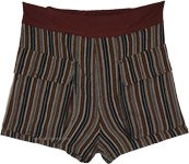 Charcoal Dust Cotton Cargo Shorts with Stripes