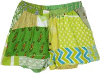 Parrot Green Handmade Patchwork Shorts