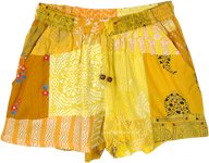 Warm Yellow Patchwork Fun Shorts For Girls