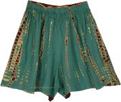 Meadow Green Tie Dye Boho Shorts with Pockets