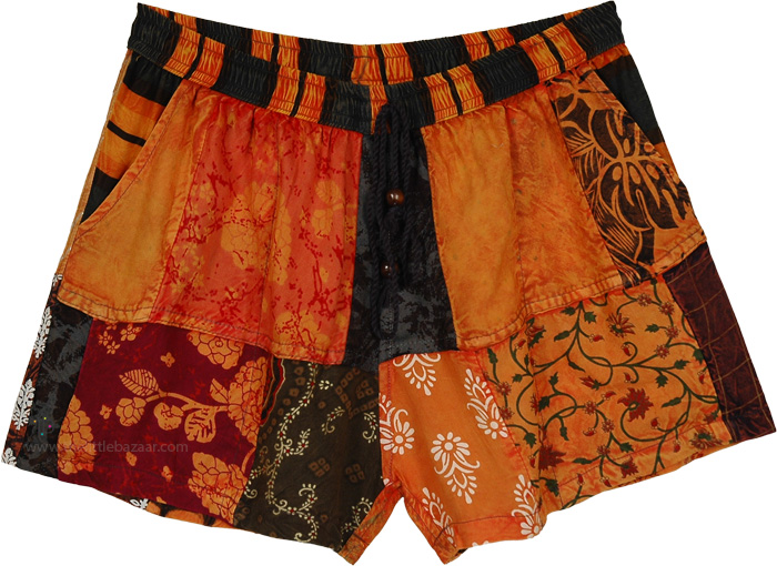 Sunset Embrace Patchwork Boho Fun Shorts