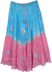 Tie Dye Flared Long Skirt in Blue and Pink Crushed Silk Fabric [3402]