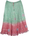 Tie Dye Crushed Silk Skirt in Aqua Green and Pink with Sequins