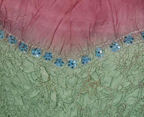Rose and Pastel Green Sequined Pure Crushed Silk Skirt