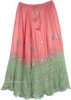 Pink and Pastel Green Sequined Long Pure Silk Skirt