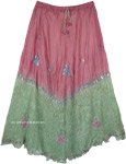 Rose and Pastel Green Sequined Pure Crushed Silk Skirt