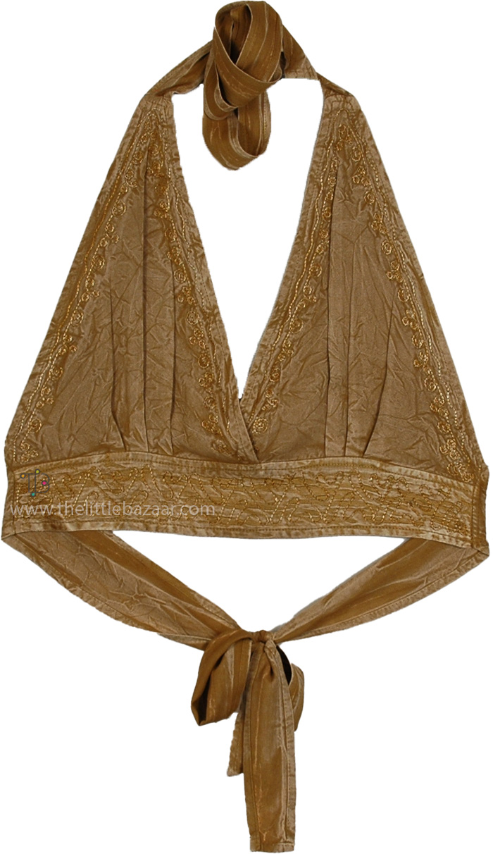Honey Glow Boho Halter Embroidered Bralette Top