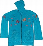 Chilled Blue Rib Cotton Zip Up Hoodie Top