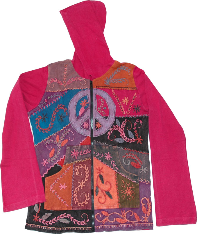 Flushed Maroon Peace Sign Fall Jacket Top