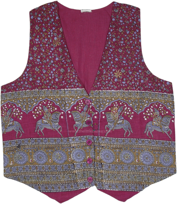 Bohemian Vintage Magenta Buttoned Vest