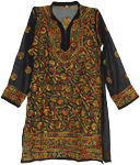 Embroidered Black Shirt Multicolored Floral