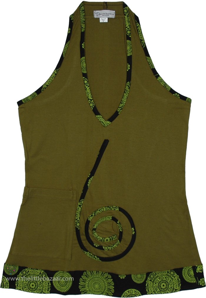 Crete Green Sporty Halter Long Boho Top