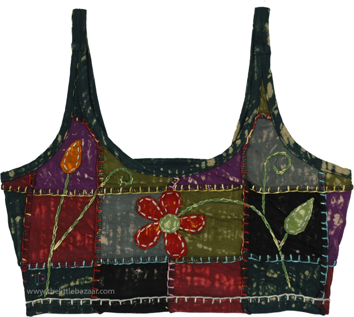 Blooming Patchwork Artisan Boho Cotton Crop Top