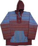 Blue Rust Striped Cotton Hooded Bohemian Shirt