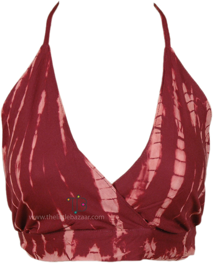 Maroon Cross Tie-Dye Halter Bralette Top