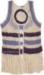 Beige British Blue Vest with Fringes