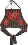 Casual Summer Butterfly Cotton Bohemian Tie Up Top [3694]