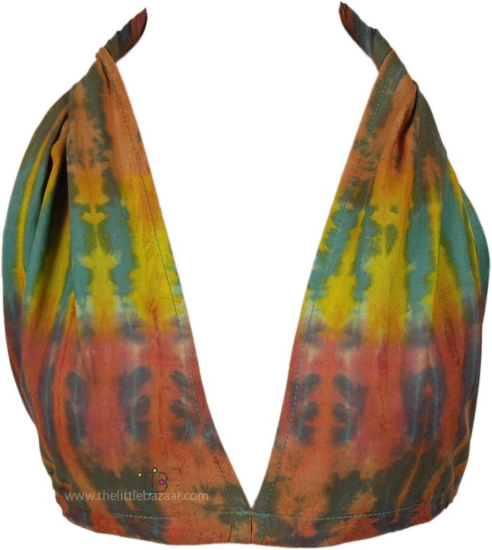 Green Garden Tie-Dye Halter Bralette Top