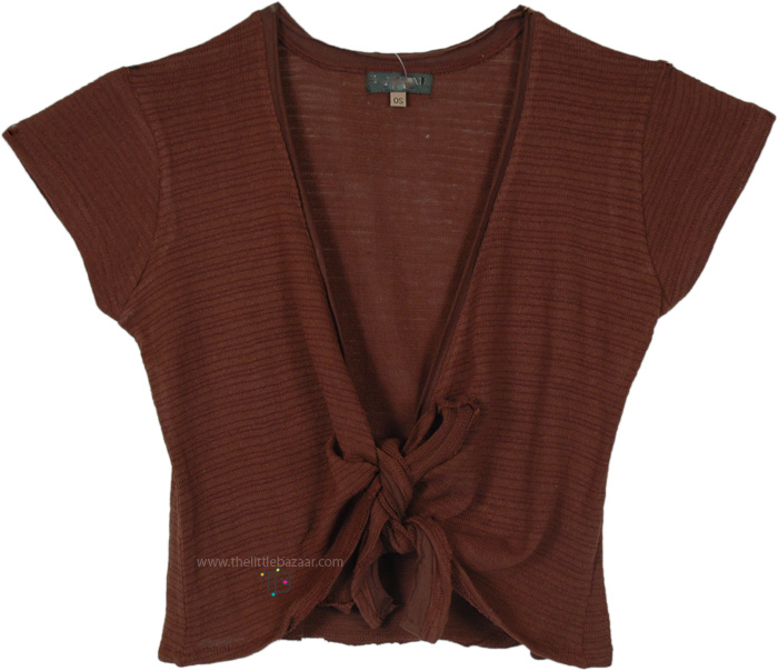 Brownie Tie Front Knit Solid Top