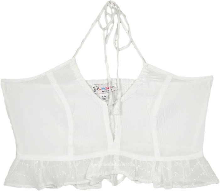 White Ruffle Halter Crop Top