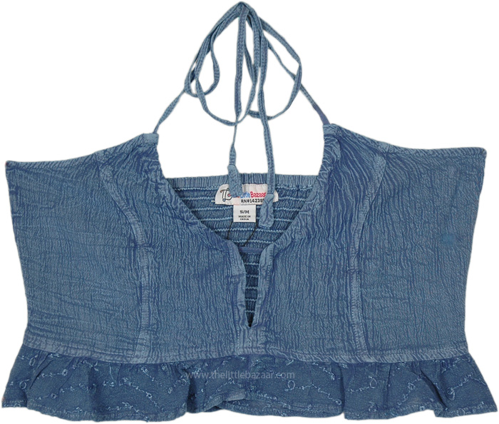 indigo Ruffle Halter Crop Top