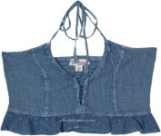 indigo Ruffle Halter Crop Top