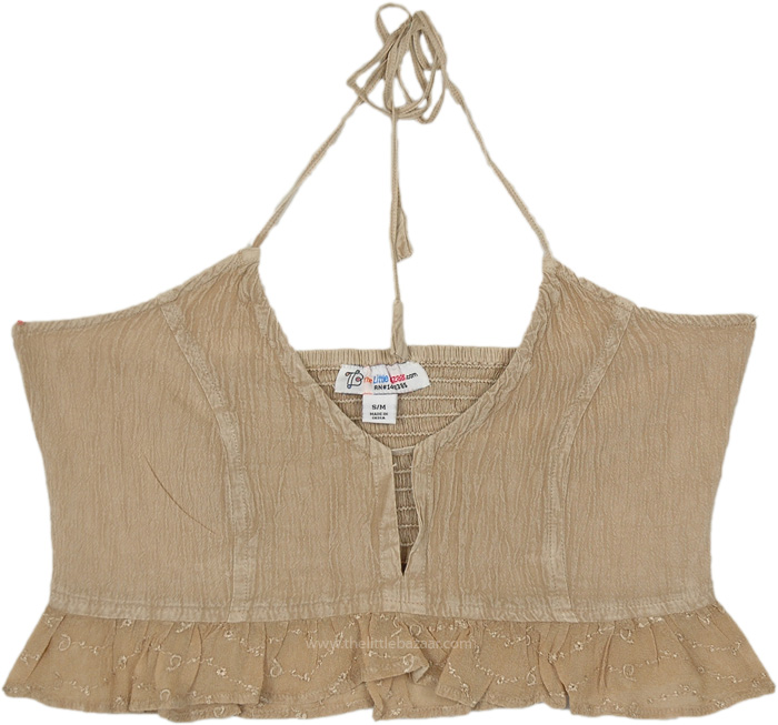 Beige Ruffle Halter Crop Top
