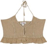 Beige Ruffle Halter Crop Top