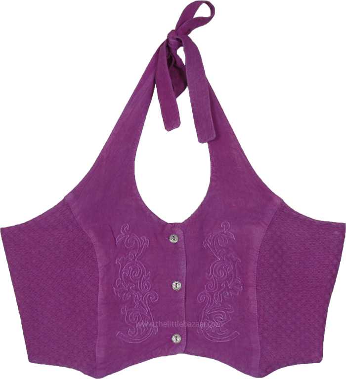 Pure Purple Halter Short Crop Top