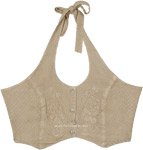 Beige Bask Halter Short Crop Top