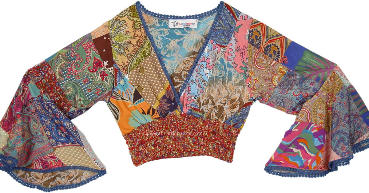 Boho Zinnia Bell Sleeve V Neck Crop Top | Tunic-Shirt