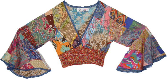 Boho Zinnia Bell Sleeve V Neck Crop Top