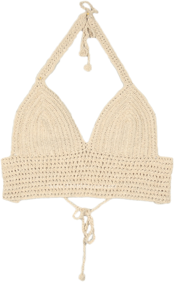 Beige Nature Crochet Tie Up Bralette