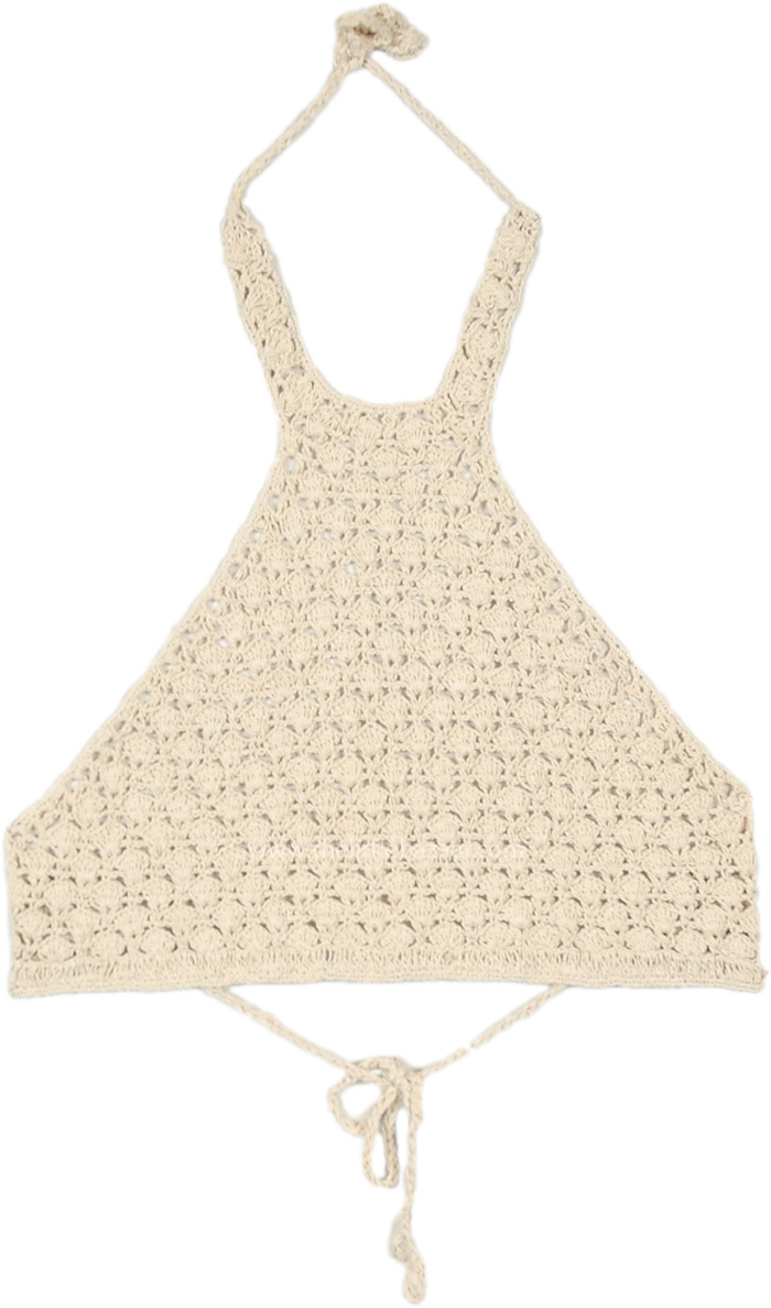 Beige Triangle Crochet Tie Up Bralette