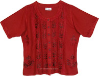 Red Luv Boho Vintage Button Down Short Sleeve Top