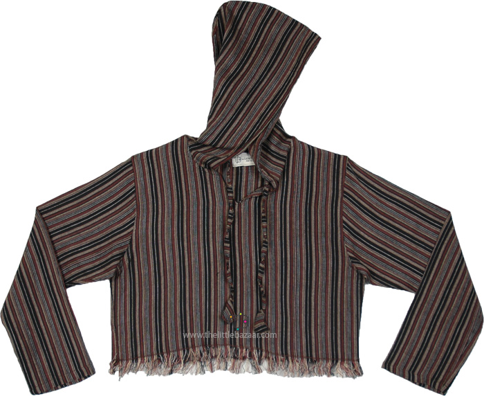 Black Birch Striped Cotton Cropped Hoodie
