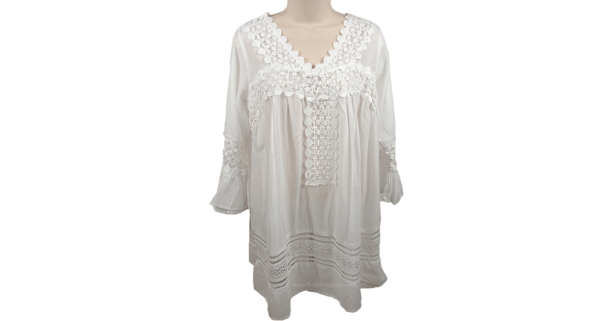 White Summer Bohemian Tunic | Tunic-Shirt | White | White, XL-Plus