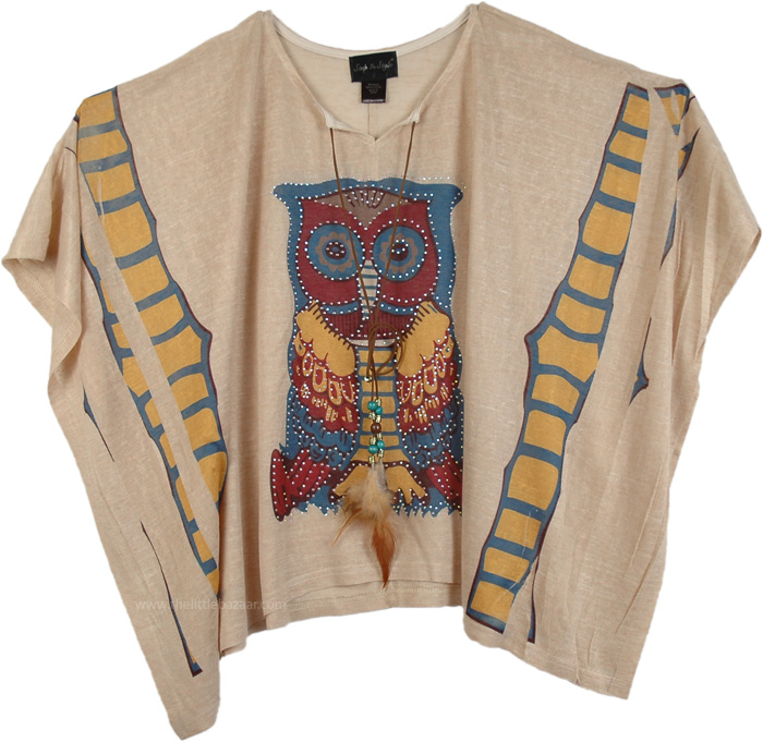 Embellished Owl Pattern Poncho Top